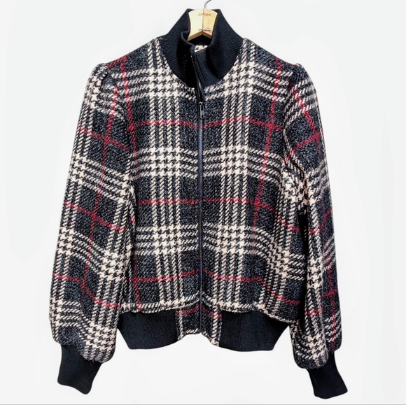 Express x Negin Mirsalehi Plaid Wool Blend Bomber Jacket Women’s Size MEDIUM - Picture 1 of 8